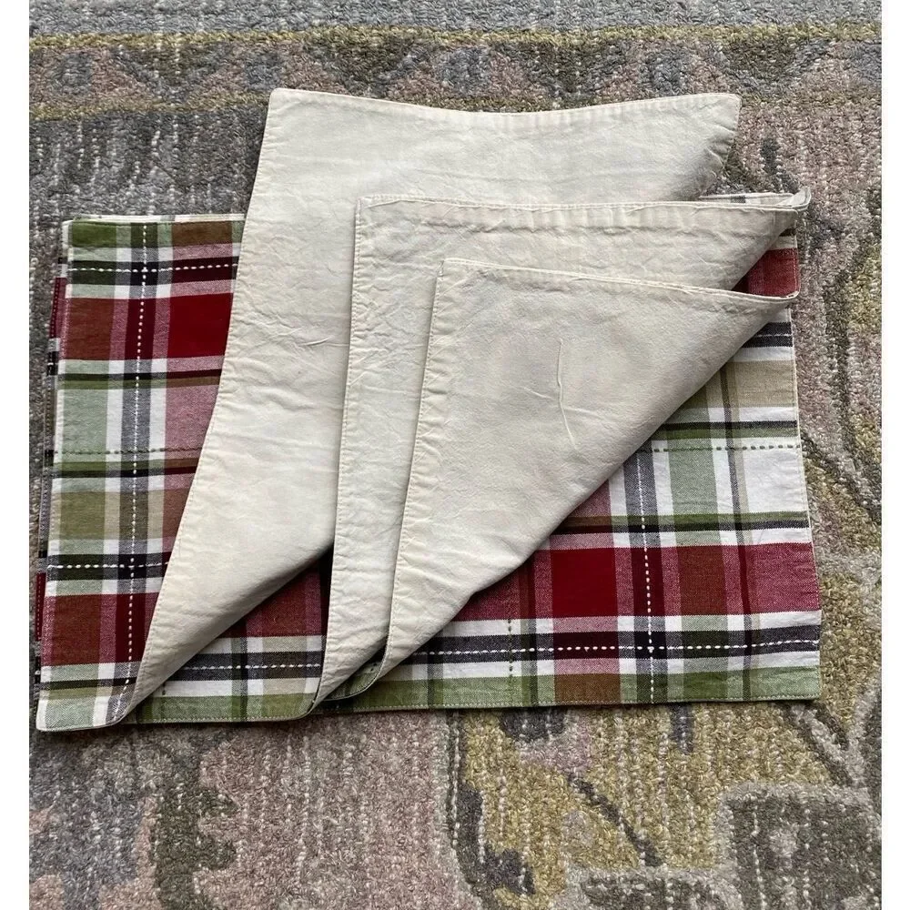 Simple Plaid over Plaid Linen Cotton Blend 4 Table Placemats